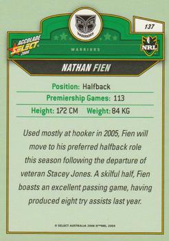 2006 Select Accolade #137 Nathan Fien Back